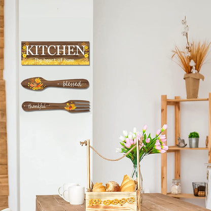 3 Pieces Sunflower Kitchen Decor Spring Decorations Blessed Thankful Wooden Hanging Sign Sunflower Gifts Wall Art Decor Farmhouse Summer Home Decor for Kitchen black