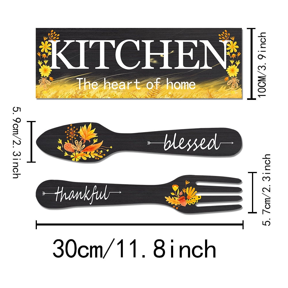 3 Pieces Sunflower Kitchen Decor Spring Decorations Blessed Thankful Wooden Hanging Sign Sunflower Gifts Wall Art Decor Farmhouse Summer Home Decor for Kitchen black
