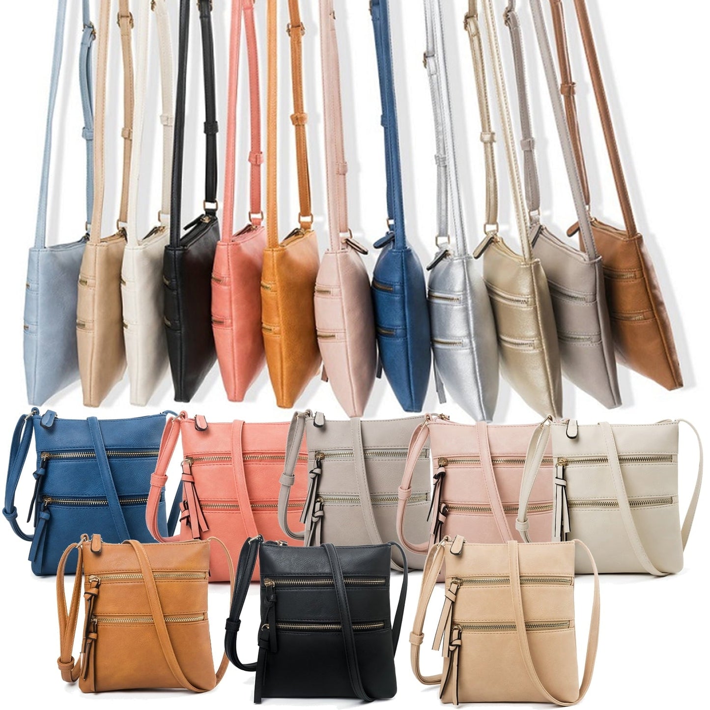 Small Crossbody Purses for Women Multi Pocket Travel Bag Over The Shoulder with Extra Long Strap - Beige Black