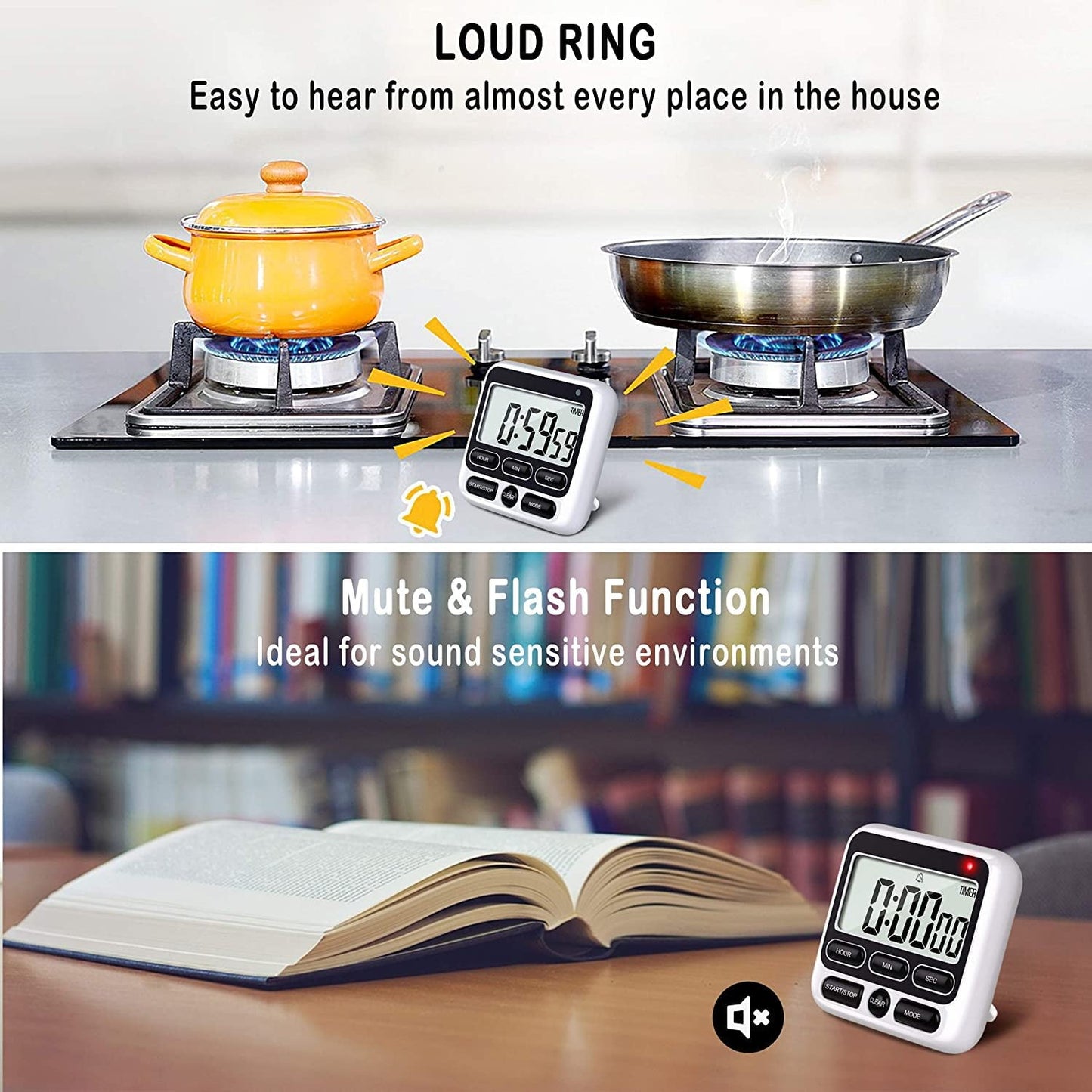 Digital Kitchen Timers for Cooking, Large Digits, Loud Alarm, Baking Kitchen Timers Black