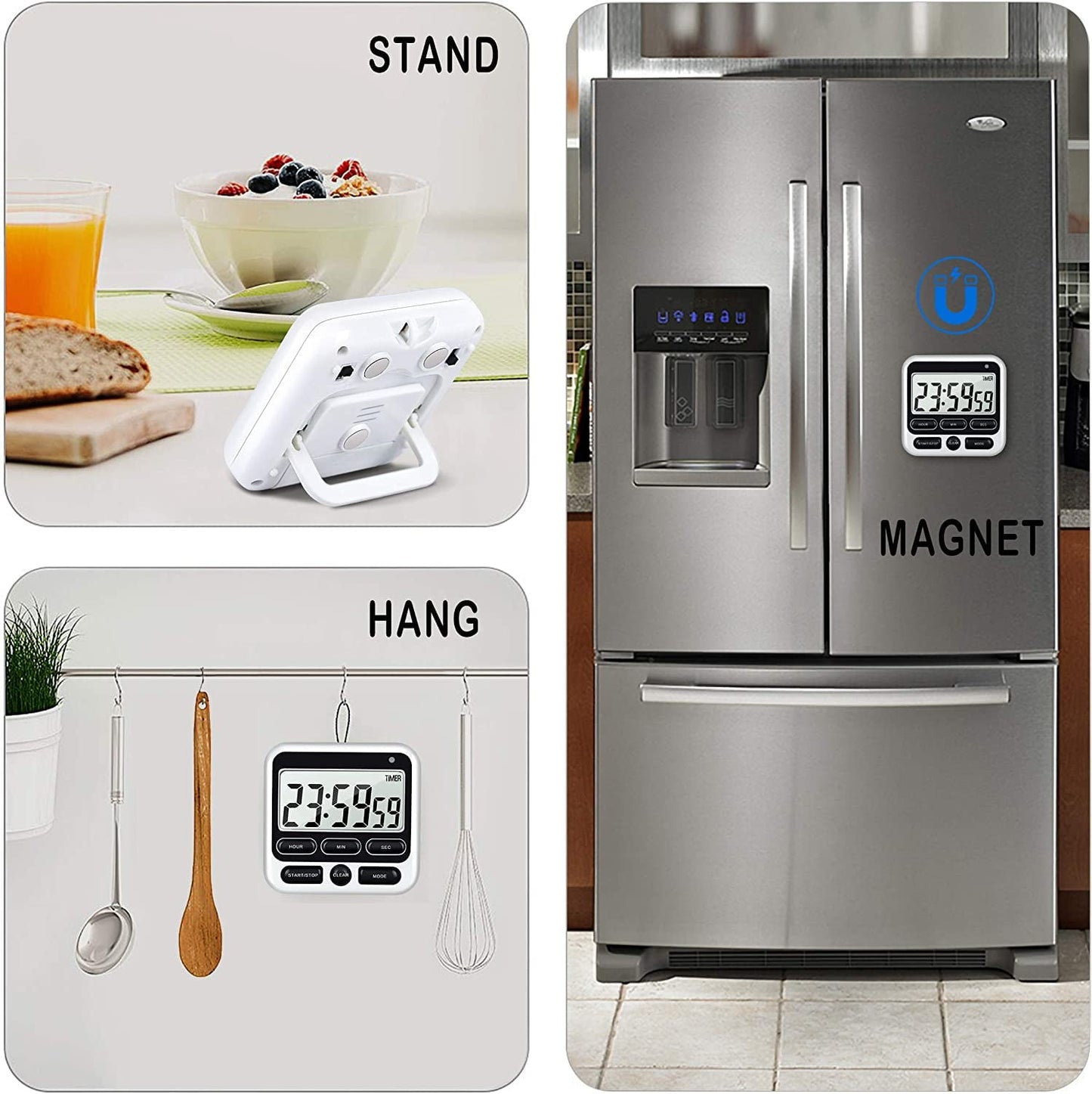 Digital Kitchen Timers for Cooking, Large Digits, Loud Alarm, Baking Kitchen Timers Black