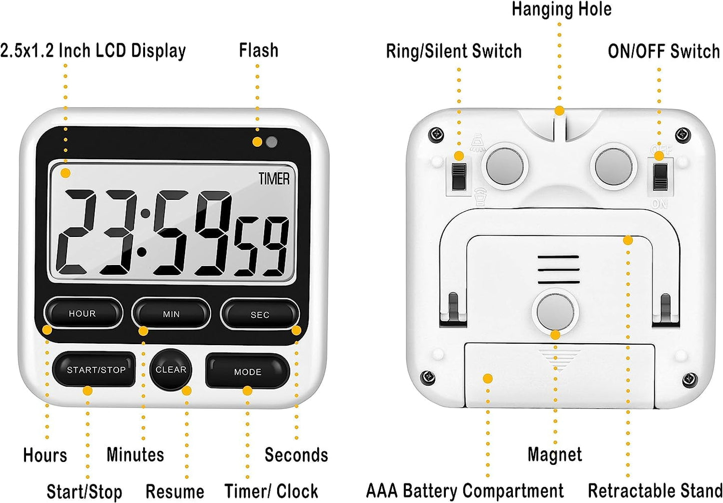 Digital Kitchen Timers for Cooking, Large Digits, Loud Alarm, Baking Kitchen Timers Black