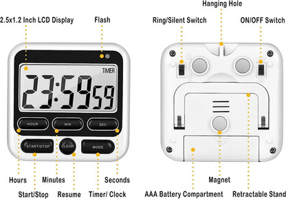 Digital Kitchen Timers for Cooking, Large Digits, Loud Alarm, Baking Kitchen Timers Black