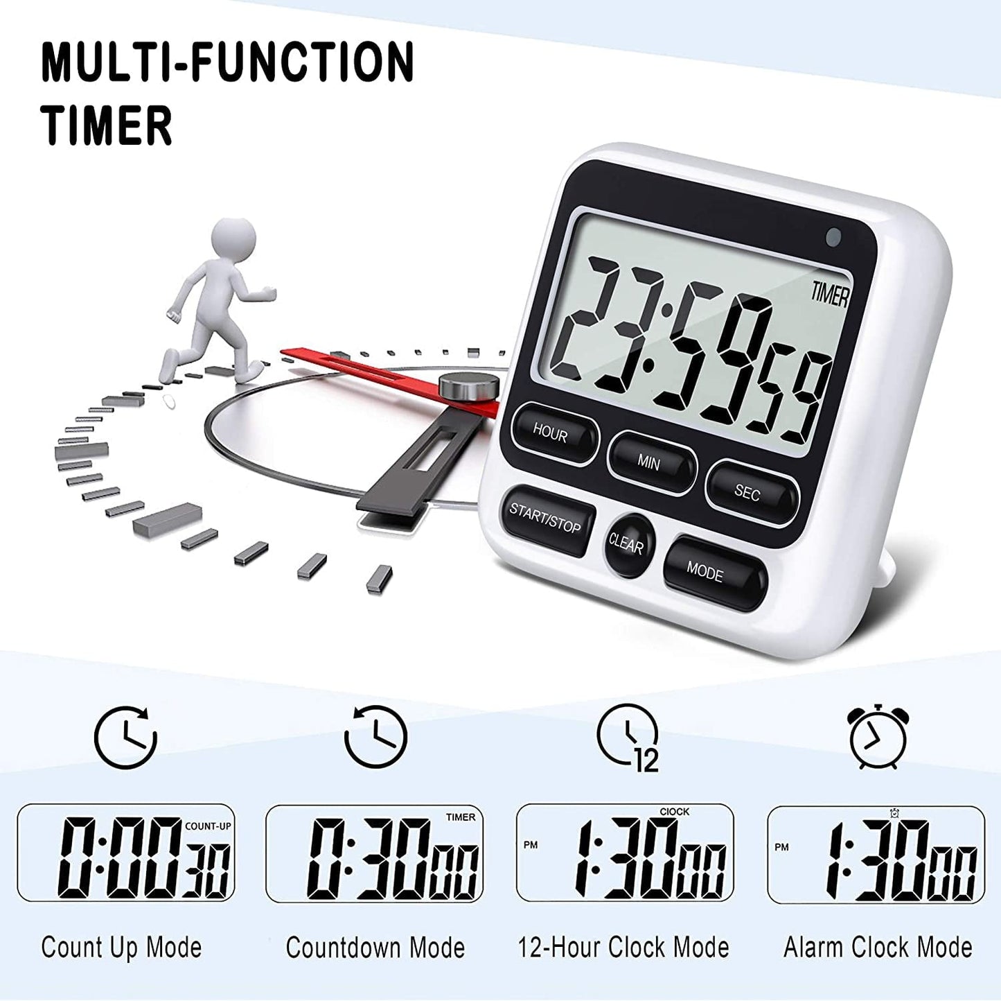 Digital Kitchen Timers for Cooking, Large Digits, Loud Alarm, Baking Kitchen Timers Black