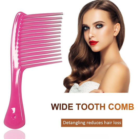 Large Wide Tooth Comb Handle Detangling Reduce Hair Loss Brush Tool (Black) Pink
