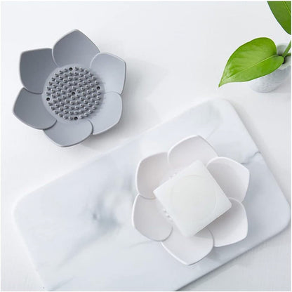 Silicone Soap Dishes with Draining - Lotus Shaped Bathroom Bar Soap Holder for Shower - Soap Tray for Kitchen Sink - Floral Shape Soap Saver for Counter Bathtub(1/4 Pack) Pink