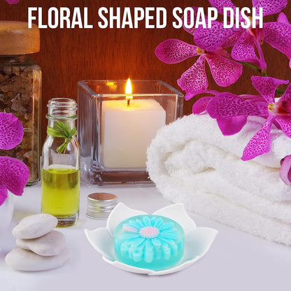 Silicone Soap Dishes with Draining - Lotus Shaped Bathroom Bar Soap Holder for Shower - Soap Tray for Kitchen Sink - Floral Shape Soap Saver for Counter Bathtub(1/4 Pack) Pink