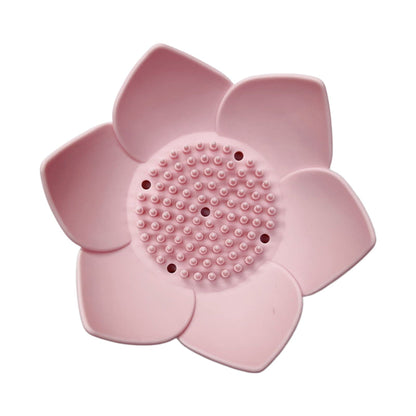 Silicone Soap Dishes with Draining - Lotus Shaped Bathroom Bar Soap Holder for Shower - Soap Tray for Kitchen Sink - Floral Shape Soap Saver for Counter Bathtub(1/4 Pack) Pink