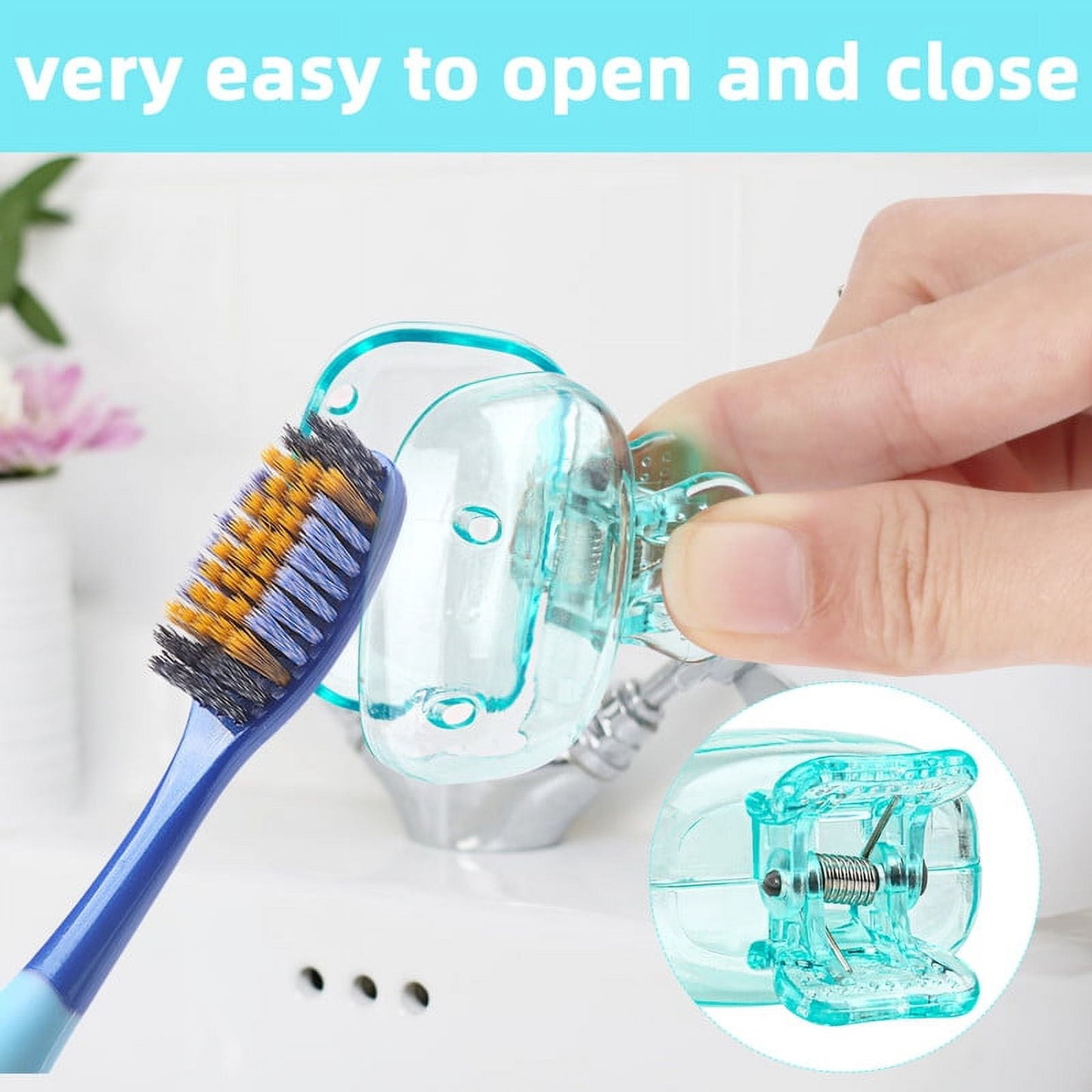 4 Pack Travel Toothbrush Head Covers Portable Toothbrush Protector Cap Brush Pod Case Protective Plastic Clip for Household Travel, Camping, Bathroom, School, Business Clear, Yellow, Grey, Blue