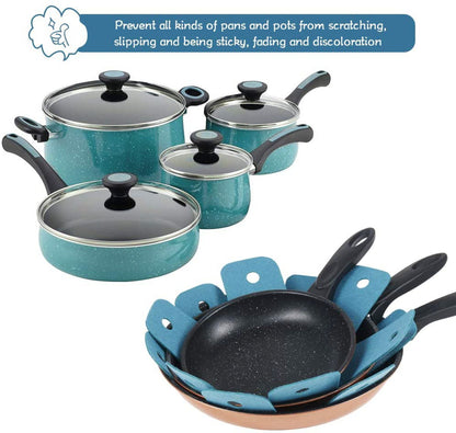 Pot Pan Protectors, Set of 12 and 4 Different Sizes, Larger & Thicker Pan Pot Separator Pads for Stacking and Protecting Your Cookware Cyan