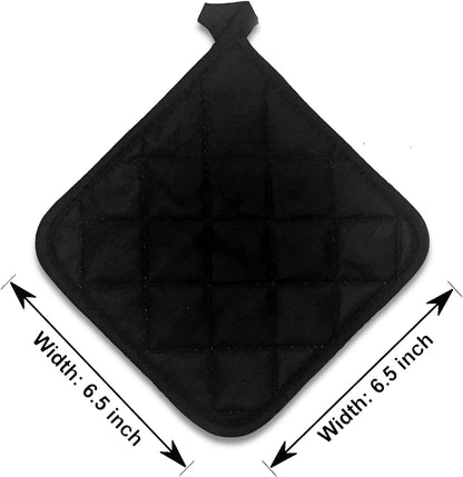 5Pcs Kitchen Pot Holders Set Heat Resistant Pure Cotton Potholders Kit Trivets Large Coasters Hot Pads Pot Holders for Everyday Cooking and Baking by 6.5 x 6.5 Inch Black