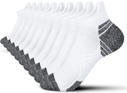 Tsoduce 5 Pairs Athletic Ankle Womens Socks Running Compression Socks for Women Cozy Low Cut Performance Soft Tab Socks White