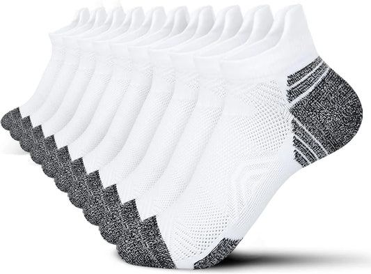 Tsoduce 5 Pairs Athletic Ankle Womens Socks Running Compression Socks for Women Cozy Low Cut Performance Soft Tab Socks White