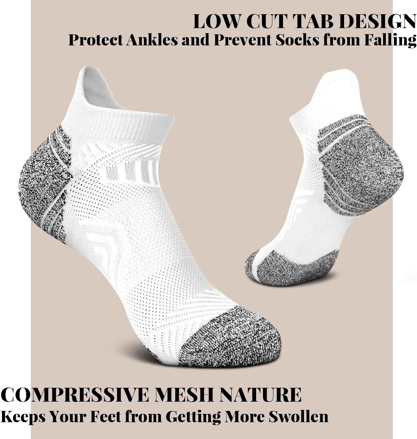 Tsoduce 5 Pairs Athletic Ankle Womens Socks Running Compression Socks for Women Cozy Low Cut Performance Soft Tab Socks White