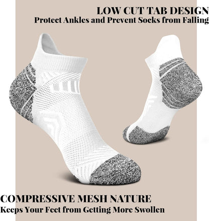 Tsoduce 5 Pairs Athletic Ankle Womens Socks Running Compression Socks for Women Cozy Low Cut Performance Soft Tab Socks White