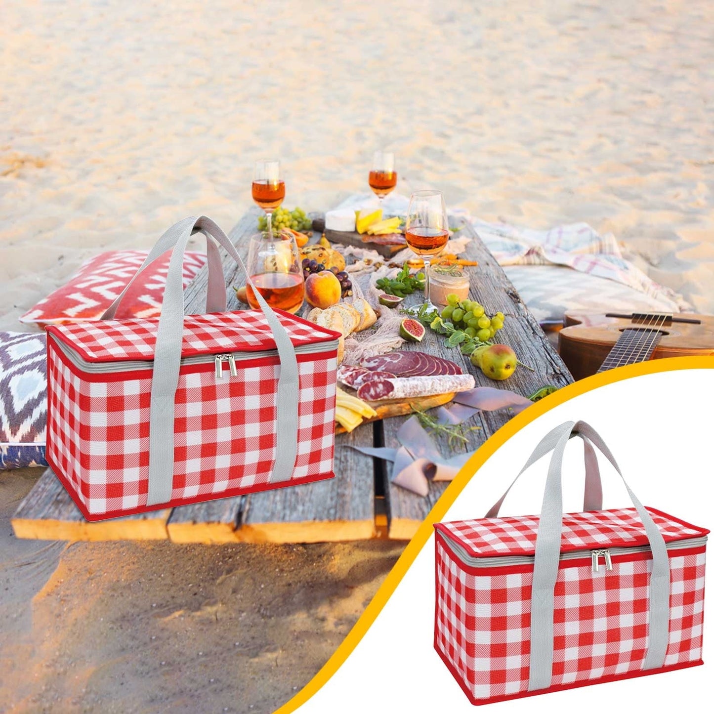 Potrochi Green Insulated Collapsible Cooler Bag for Groceries and Picnics Red
