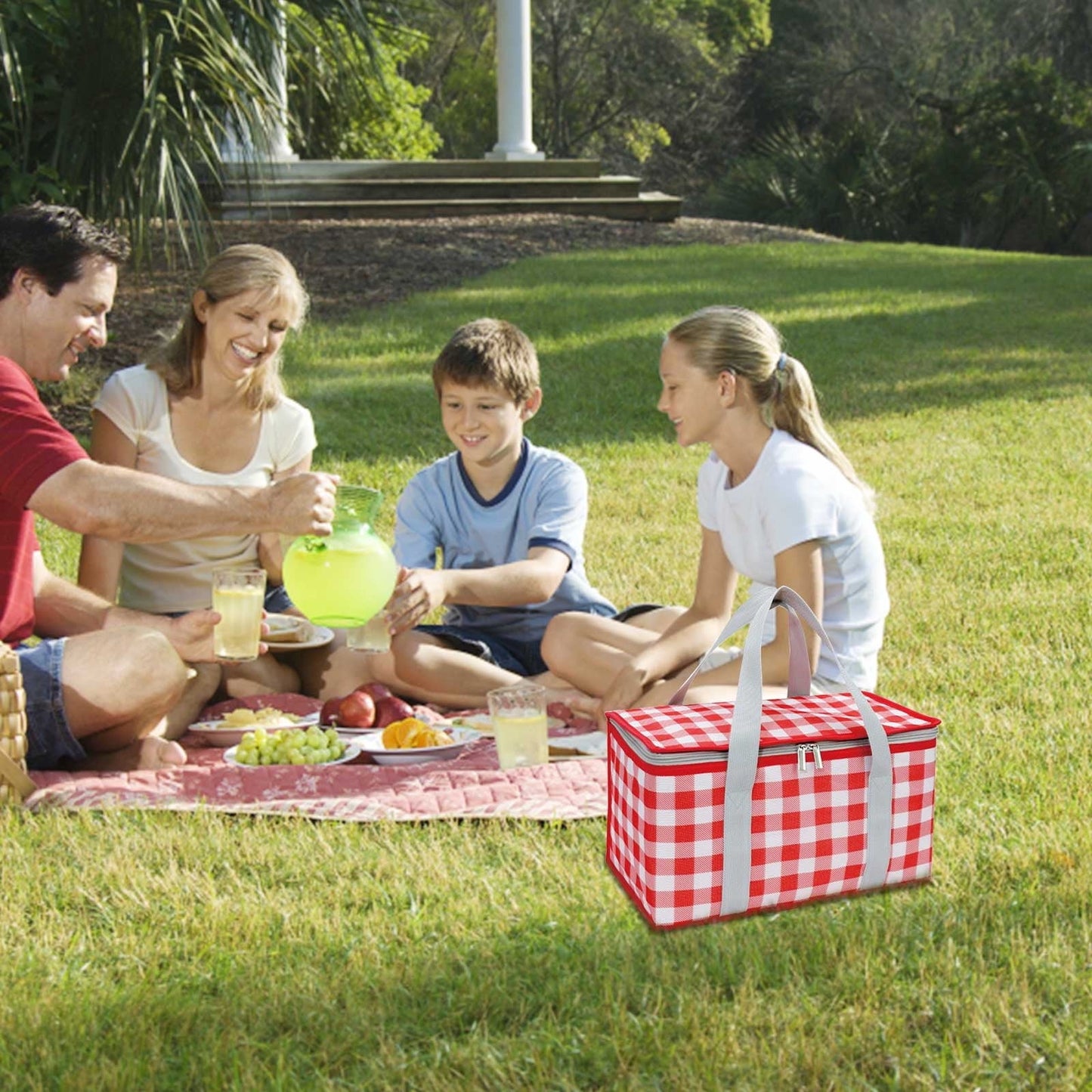 Potrochi Green Insulated Collapsible Cooler Bag for Groceries and Picnics Red
