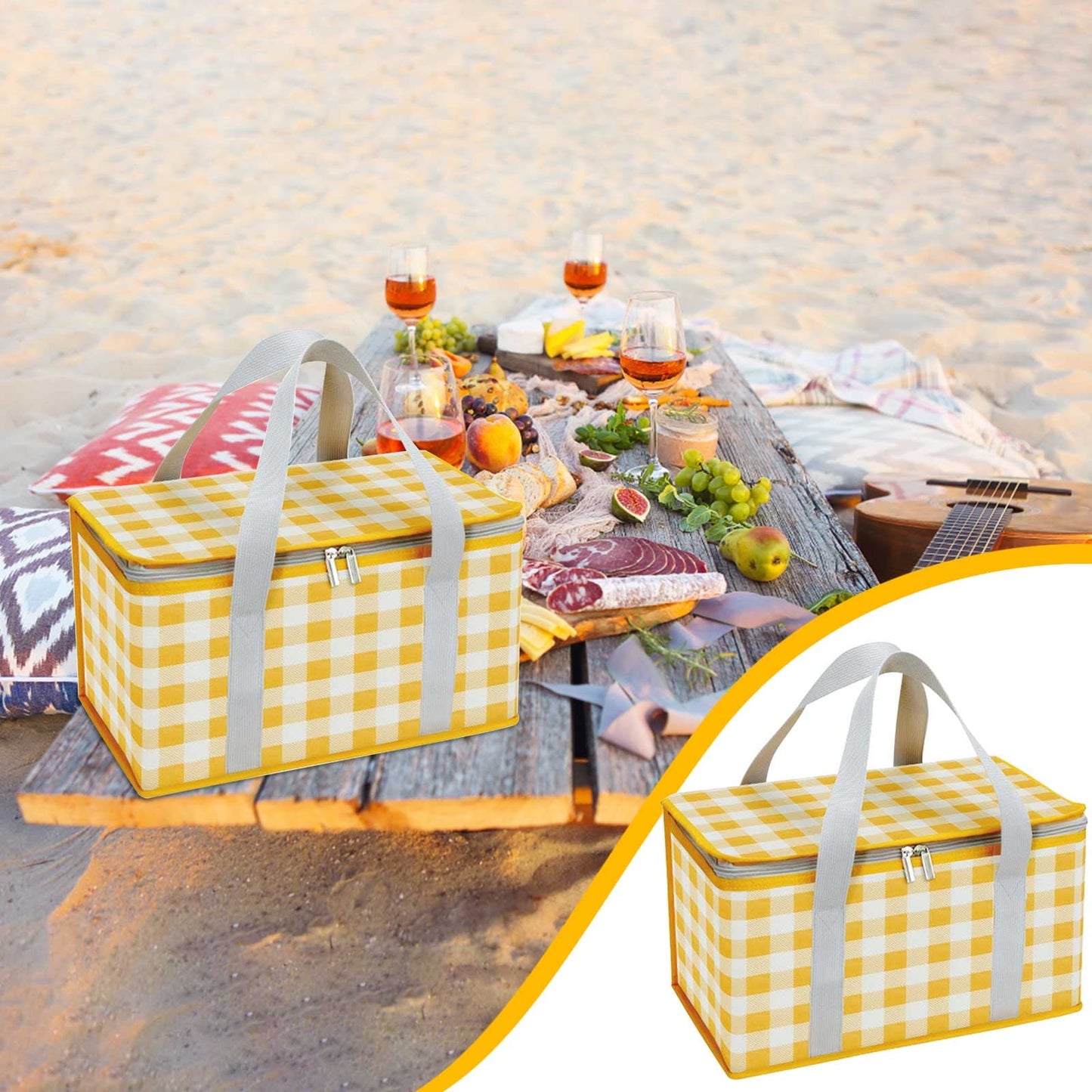 Potrochi Green Insulated Collapsible Cooler Bag for Groceries and Picnics yellow