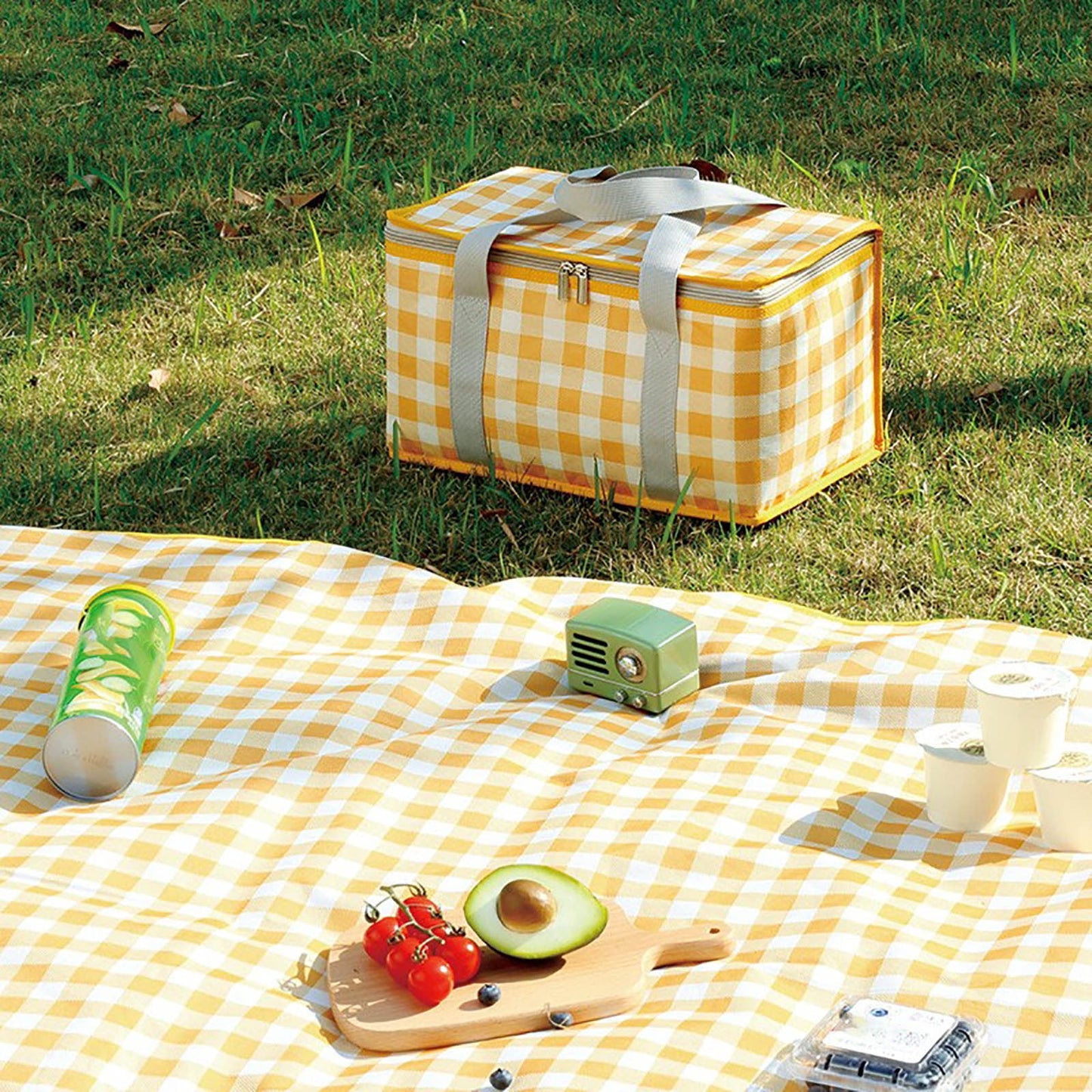 Potrochi Green Insulated Collapsible Cooler Bag for Groceries and Picnics yellow
