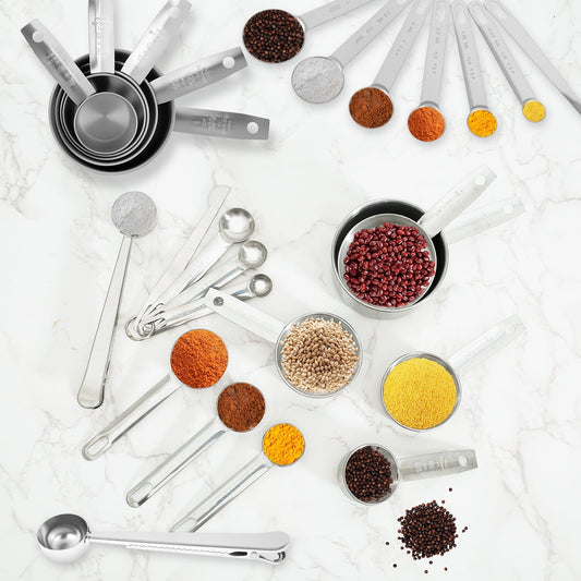 16Pc Magnetic Stainless Steel Measuring Cups & Spoons Set, 7 Heavy Duty Cups,8 Double Sided Spoons with Leveler Black 26PCS