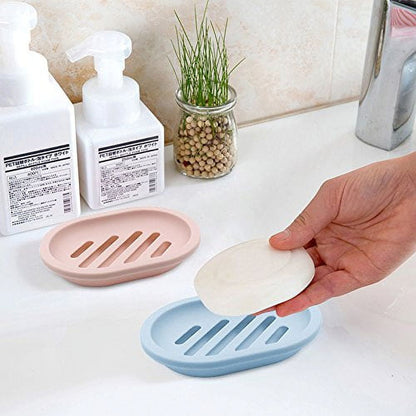 2-Pack Soap Dish with Drain, Soap Holder, Soap Saver, Easy Cleaning, Dry, Stop Mushy Soap (Gray) Blue