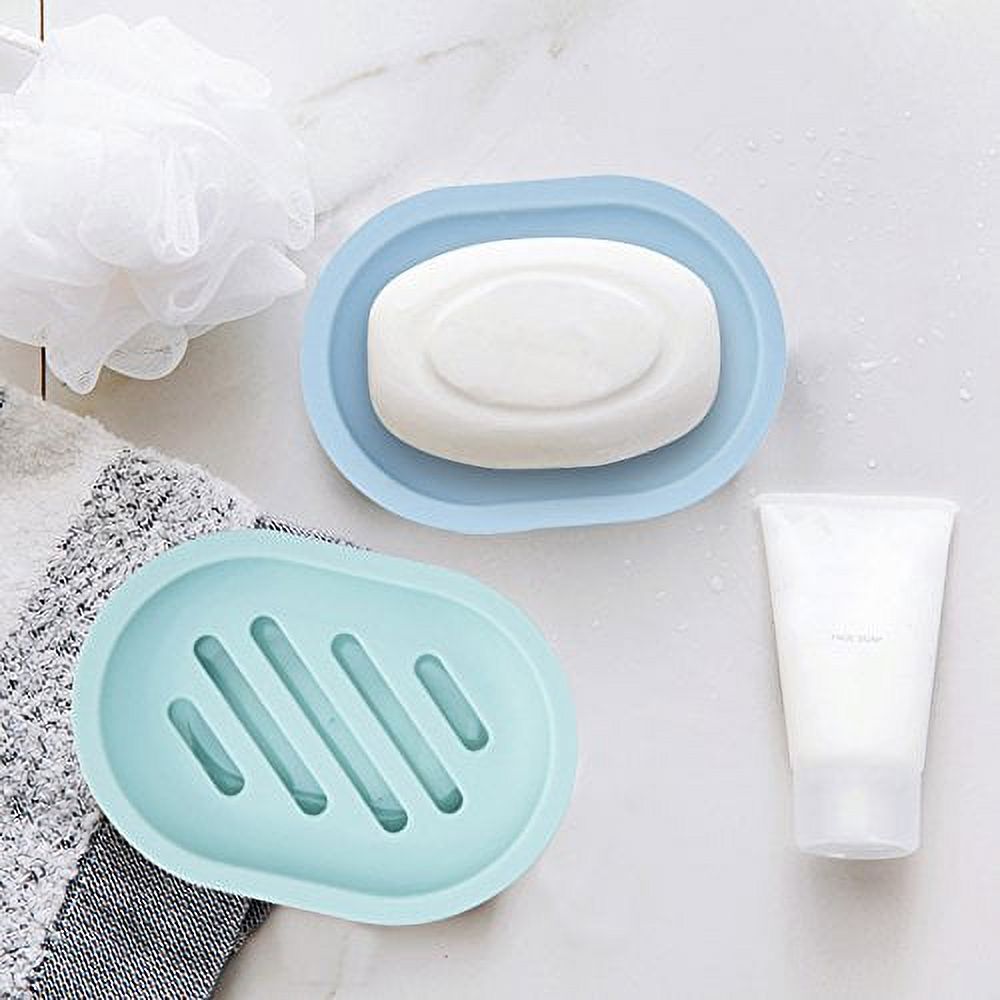 2-Pack Soap Dish with Drain, Soap Holder, Soap Saver, Easy Cleaning, Dry, Stop Mushy Soap (Gray) Blue