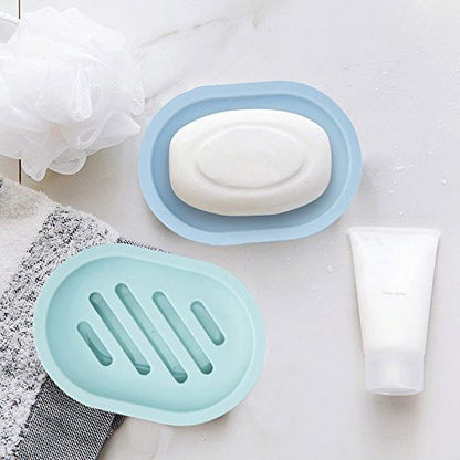 2-Pack Soap Dish with Drain, Soap Holder, Soap Saver, Easy Cleaning, Dry, Stop Mushy Soap (Gray) Blue