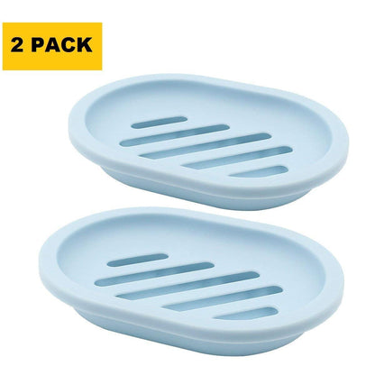 2-Pack Soap Dish with Drain, Soap Holder, Soap Saver, Easy Cleaning, Dry, Stop Mushy Soap (Gray) Blue
