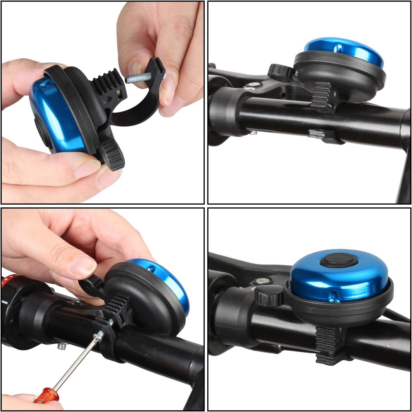 ZHUYING 2 pack Classic Bike Bell, Aluminum Bicycle Bell, Loud Crisp Clear Sound Bicycle Bike Bell for Adults Kids Blue+Black