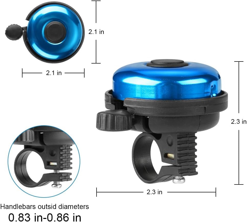 ZHUYING 2 pack Classic Bike Bell, Aluminum Bicycle Bell, Loud Crisp Clear Sound Bicycle Bike Bell for Adults Kids Blue+Black