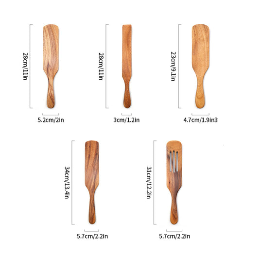 Clearance!! Wooden Spurtle Teak Spurtles Kitchen Tools Wooden Spatula for Cooking Wood Utensils Non Stick Cookware for Serving Stirring Mixing Scraping Scooping Cooking Utensil Brown