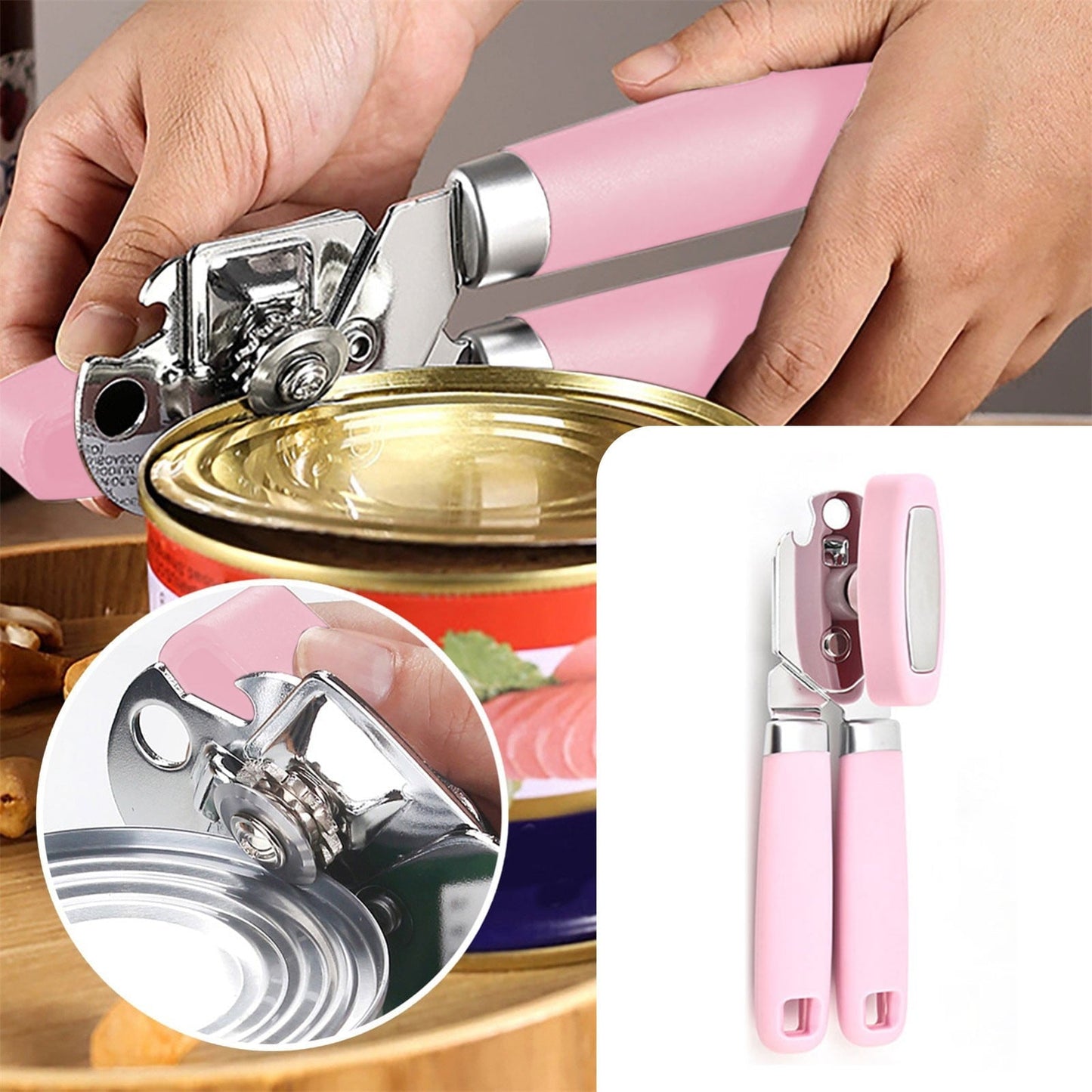 SHAOTELLME Stainless Steel Can Opener Manual Multifunctional Labor Saving Can Opener Kitchen Creative Can Opener Tool Easily Open Cans Of Various Sizes, 3PC pink