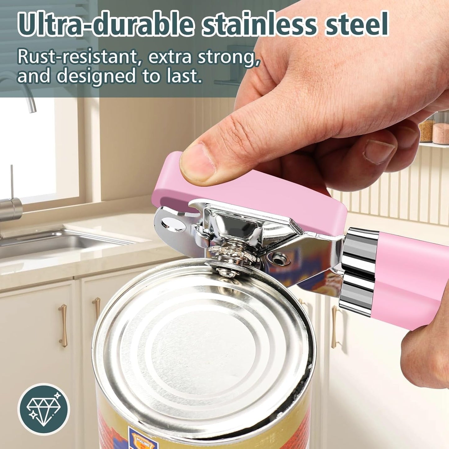SHAOTELLME Stainless Steel Can Opener Manual Multifunctional Labor Saving Can Opener Kitchen Creative Can Opener Tool Easily Open Cans Of Various Sizes, 3PC pink