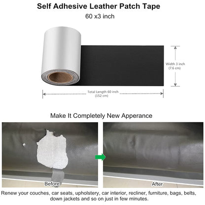 Miaochuan 3 x 60 Inch Self Adhesive Leather Repair Patch Tape, and Leather Repair Kit for Couches, Furniture, Car Seat, Boat Seat, Sofa, Upholstery, Chair, Interior(Ivory Brown) 3" x 60" Dark Red