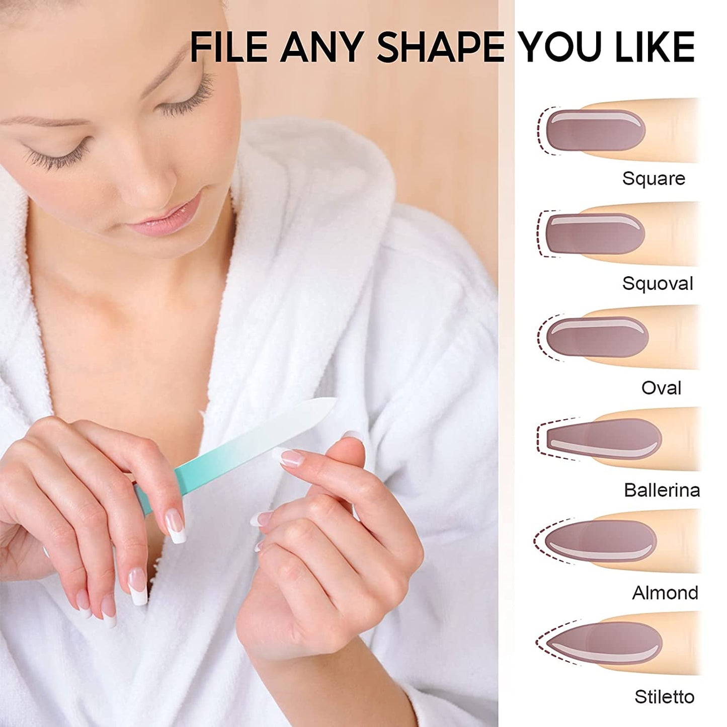 3 Pack Glass Nail File, Fingernail File for Natural Nail Professional Manicure Nail Tool Gentle Nail Care