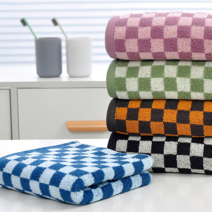 Checkered Bath Towels for Bathroom, Shower Towels 30" x 14", Super Soft and Quick Dry, Colorful Towel for Summer Beach Pool Green Orange