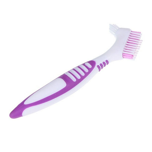 Denture Bath Case Cup Box Holder Storage Container with Denture Cleaner Brush Strainer Basket for Travel Cleaning Purple