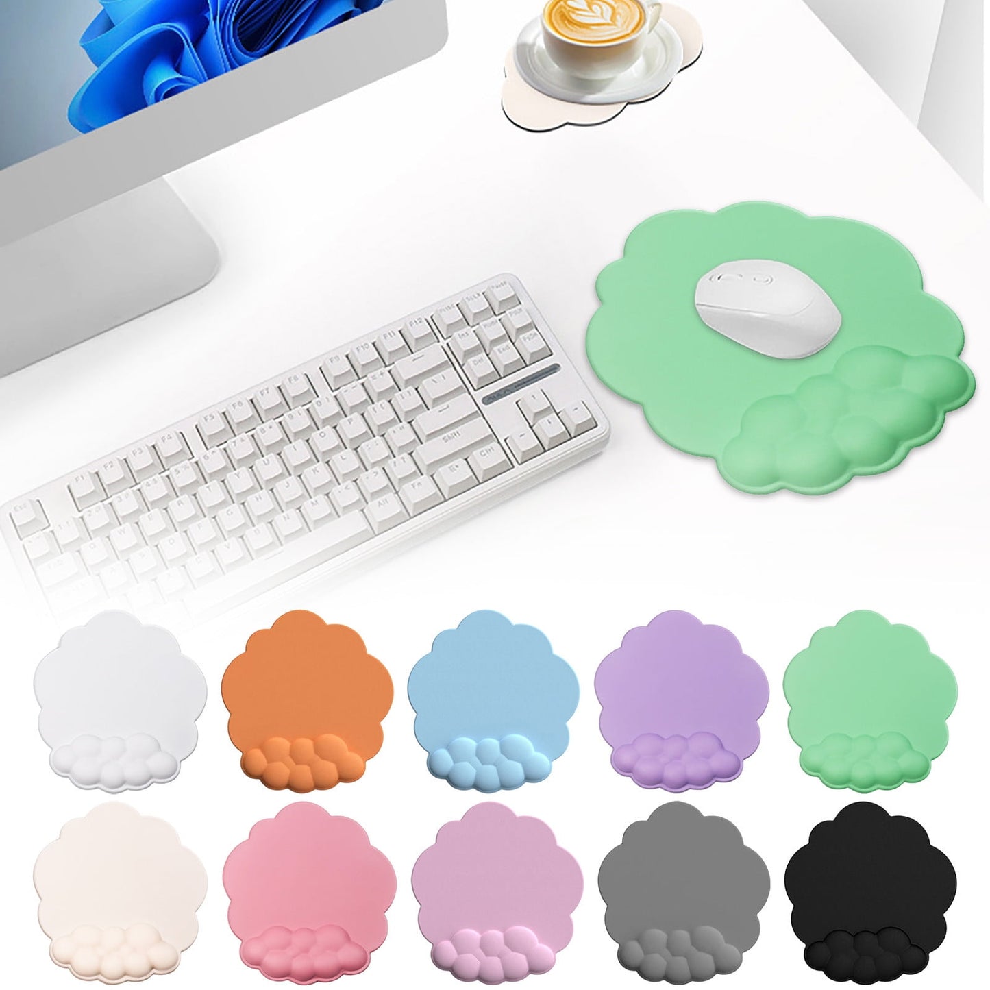 GHSOHS Ergonomic Mouse Pad with Wrist Support Cute Cloud Shape Wrist Pad Memory Cotton Keyboard Hand Rest Non Slip Wrist Pad Non-Slip Mousepad for Computer Laptop as the picture shows