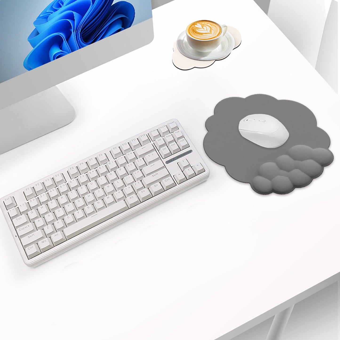 GHSOHS Ergonomic Mouse Pad with Wrist Support Cute Cloud Shape Wrist Pad Memory Cotton Keyboard Hand Rest Non Slip Wrist Pad Non-Slip Mousepad for Computer Laptop as the picture shows