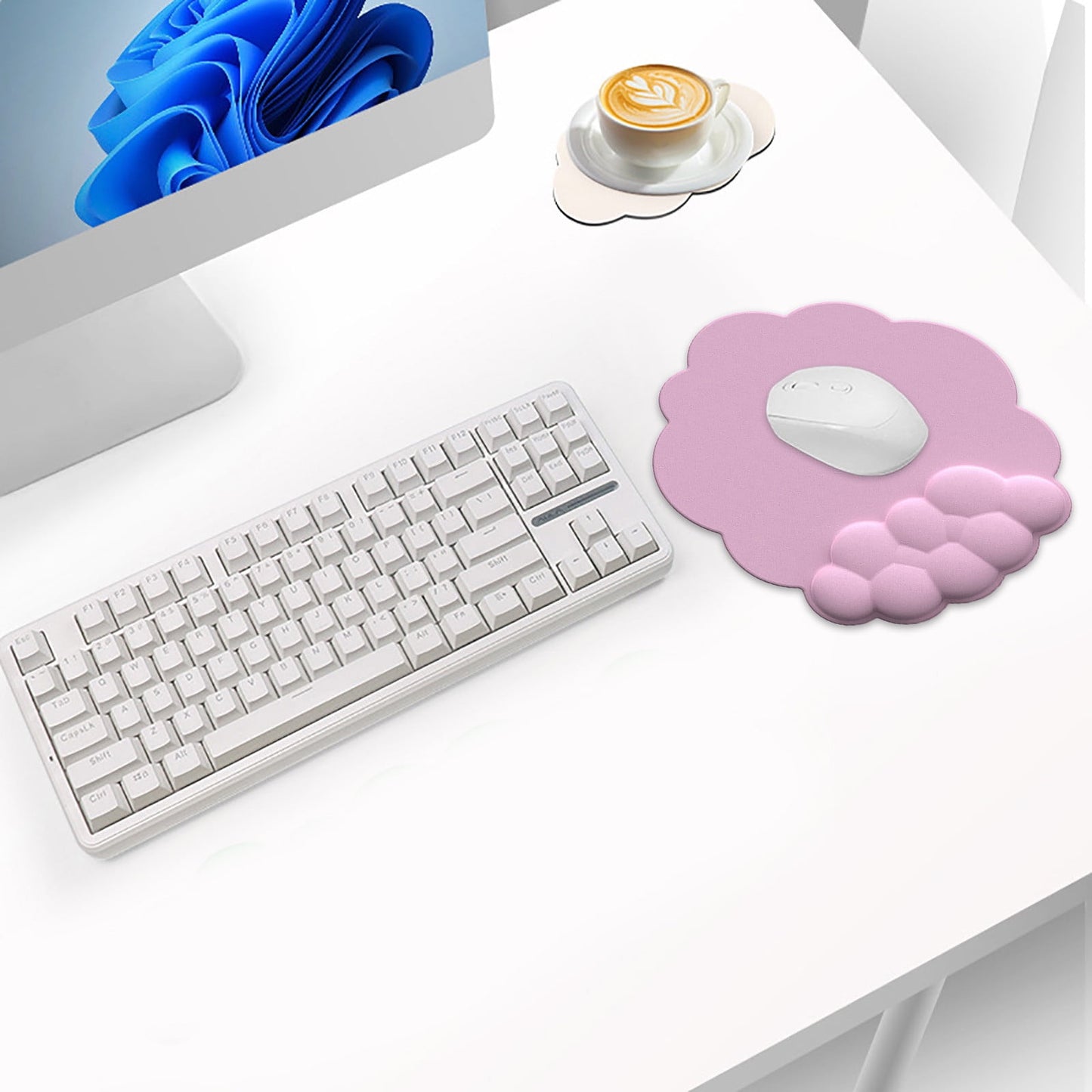 GHSOHS Ergonomic Mouse Pad with Wrist Support Cute Cloud Shape Wrist Pad Memory Cotton Keyboard Hand Rest Non Slip Wrist Pad Non-Slip Mousepad for Computer Laptop as the picture shows