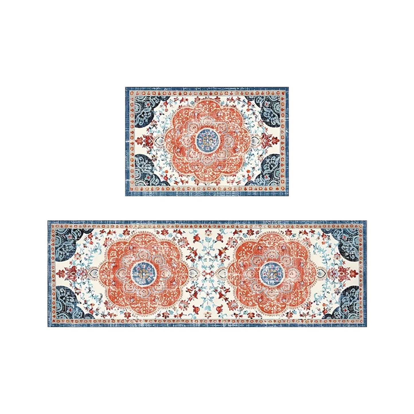 Tyidzon Kitchen Mats for Floor Set of 2 Pcs, Cushioned Non Slip Kitchen Rugs for Kitchen Floor, Absorbent Runner Comfort Standing Mats Washable for Kitchen, Office, Home (15"x47"+15"x23") Orange,Blue#3