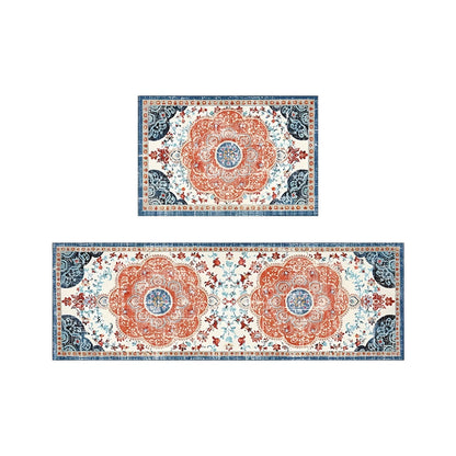 Tyidzon Kitchen Mats for Floor Set of 2 Pcs, Cushioned Non Slip Kitchen Rugs for Kitchen Floor, Absorbent Runner Comfort Standing Mats Washable for Kitchen, Office, Home (15"x47"+15"x23") Orange,Blue#3