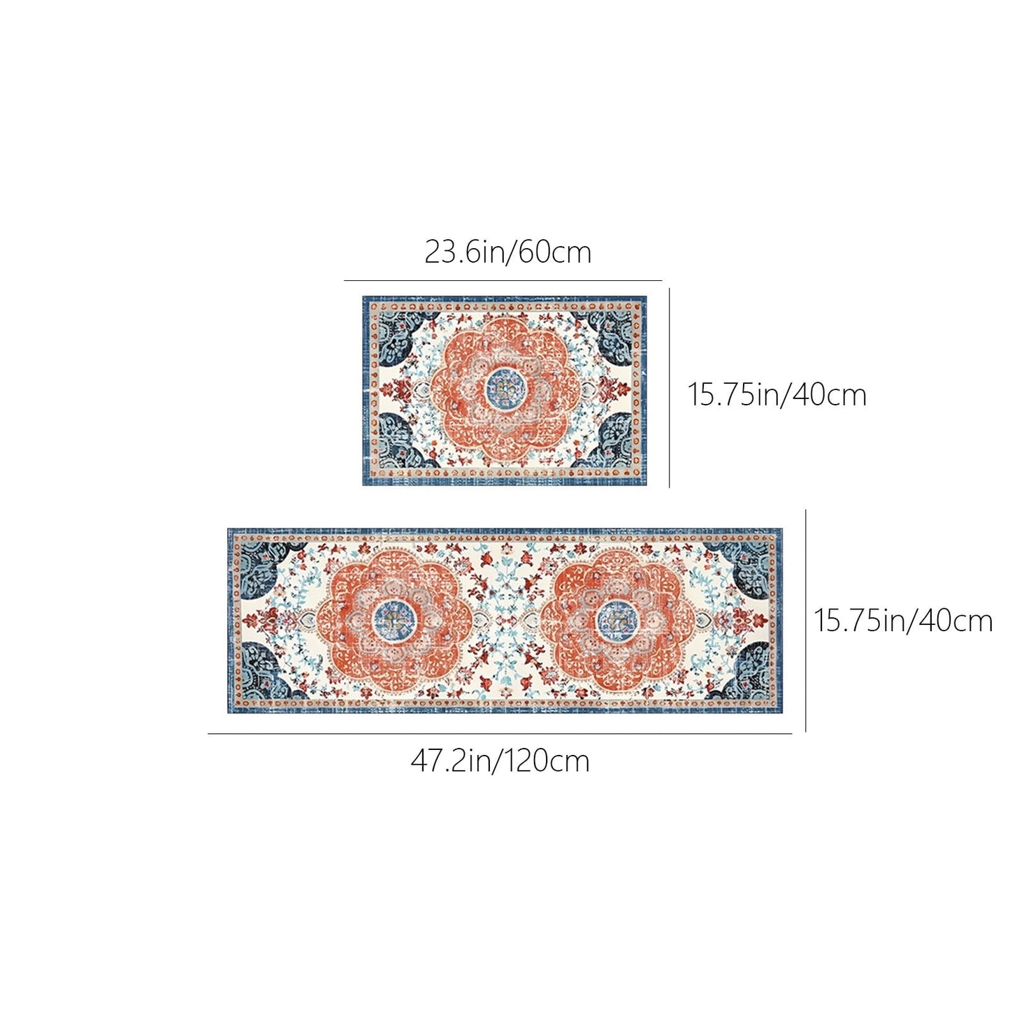 Tyidzon Kitchen Mats for Floor Set of 2 Pcs, Cushioned Non Slip Kitchen Rugs for Kitchen Floor, Absorbent Runner Comfort Standing Mats Washable for Kitchen, Office, Home (15"x47"+15"x23") Orange,Blue#3