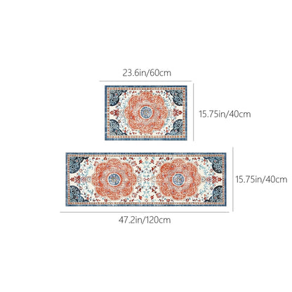 Tyidzon Kitchen Mats for Floor Set of 2 Pcs, Cushioned Non Slip Kitchen Rugs for Kitchen Floor, Absorbent Runner Comfort Standing Mats Washable for Kitchen, Office, Home (15"x47"+15"x23") Orange,Blue#3