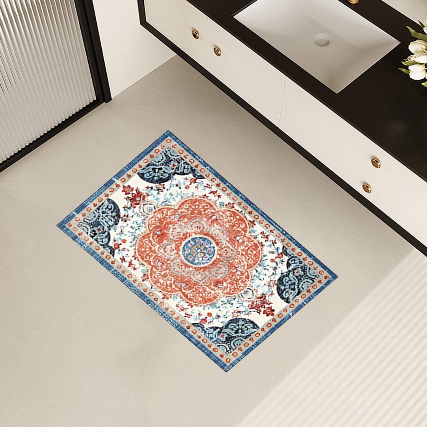 Tyidzon Kitchen Mats for Floor Set of 2 Pcs, Cushioned Non Slip Kitchen Rugs for Kitchen Floor, Absorbent Runner Comfort Standing Mats Washable for Kitchen, Office, Home (15"x47"+15"x23") Orange,Blue#3