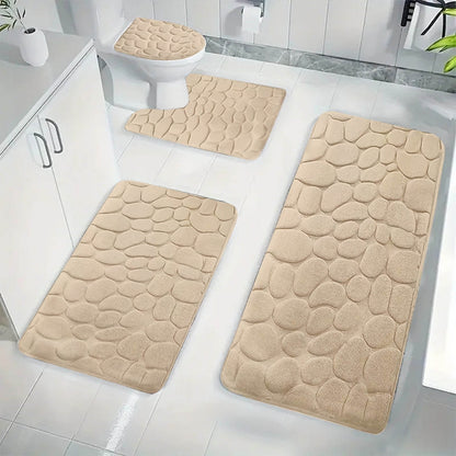 Tyidzon Bathroom Rugs Sets 4 Piece with Toilet Lid Cover, Non-Slip Absorbentb Rugs and Mats for Bathroom, Bath Rug Set Beige