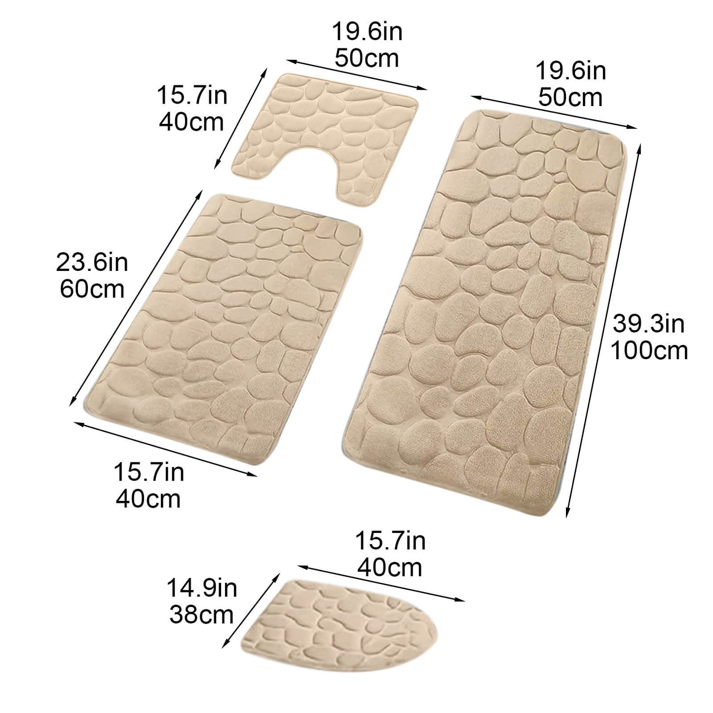 Tyidzon Bathroom Rugs Sets 4 Piece with Toilet Lid Cover, Non-Slip Absorbentb Rugs and Mats for Bathroom, Bath Rug Set Beige