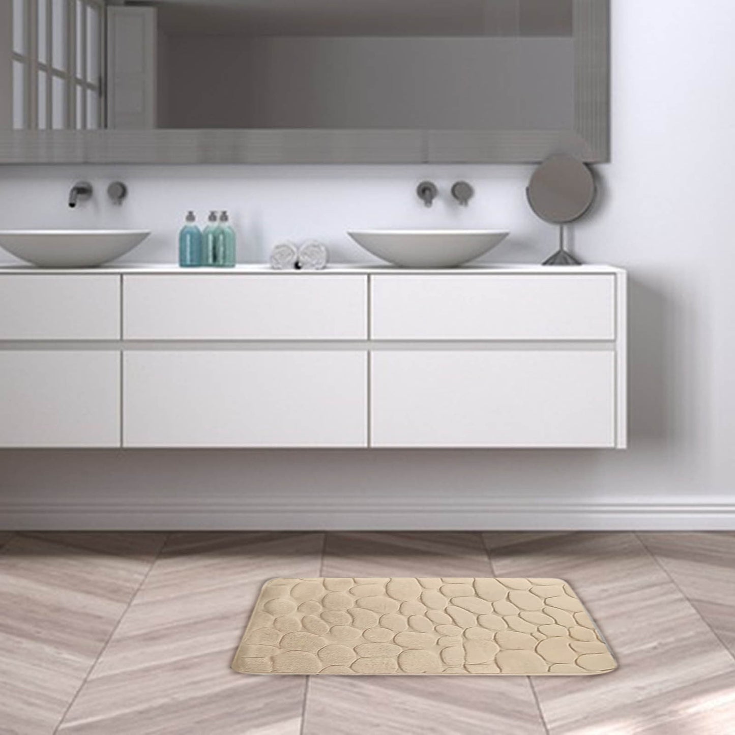 Tyidzon Bathroom Rugs Sets 4 Piece with Toilet Lid Cover, Non-Slip Absorbentb Rugs and Mats for Bathroom, Bath Rug Set Beige