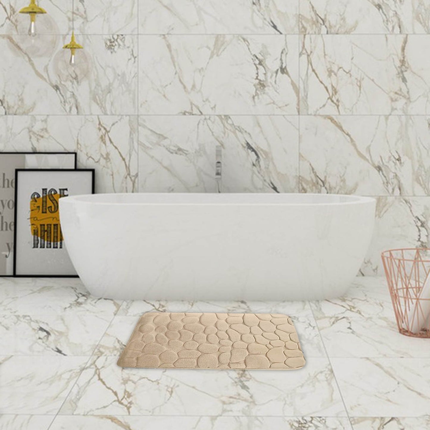 Tyidzon Bathroom Rugs Sets 4 Piece with Toilet Lid Cover, Non-Slip Absorbentb Rugs and Mats for Bathroom, Bath Rug Set Beige