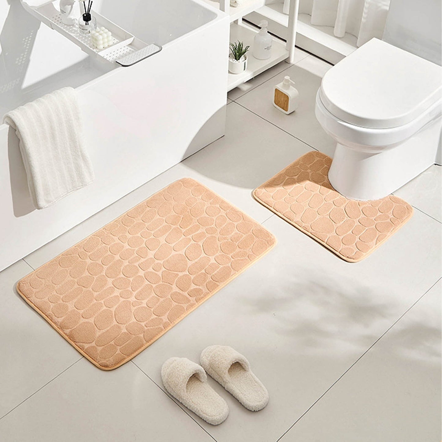 Tyidzon Bathroom Rugs Sets 4 Piece with Toilet Lid Cover, Non-Slip Absorbentb Rugs and Mats for Bathroom, Bath Rug Set Beige